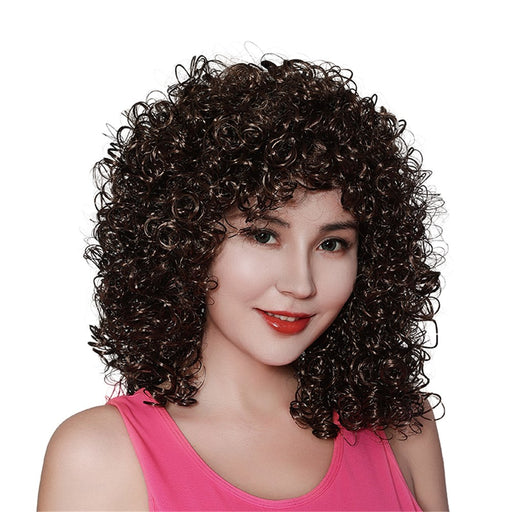 Brown curly 80s female costume wig