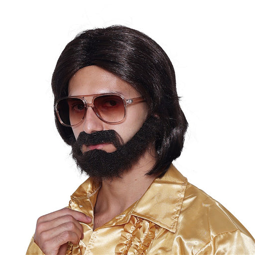 70s disco wig and moustache costume