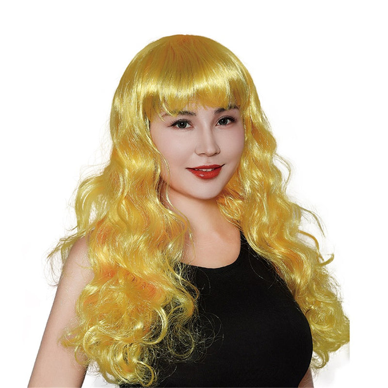 Yellow long wavy wig costume