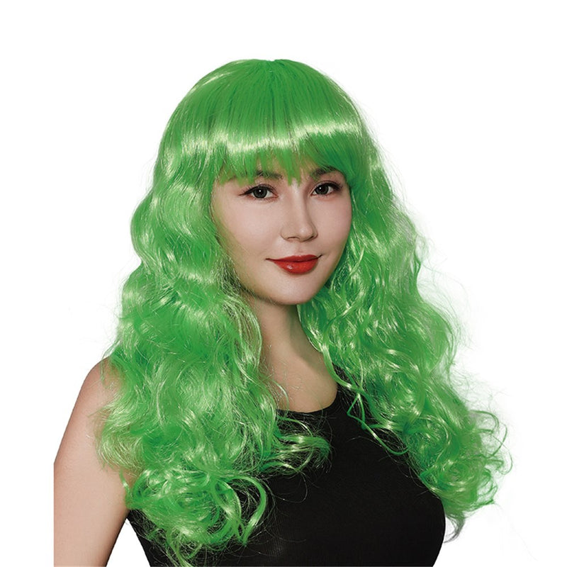 Green long wavy wig costume