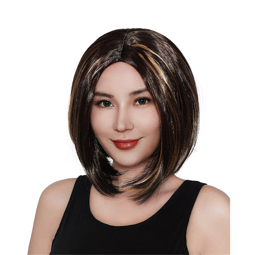 Brown bob straight wig with highlights