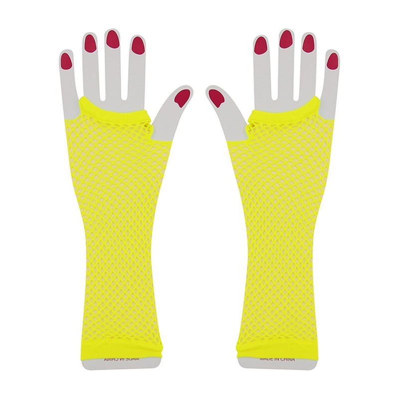 Yellow fishnet gloves costume