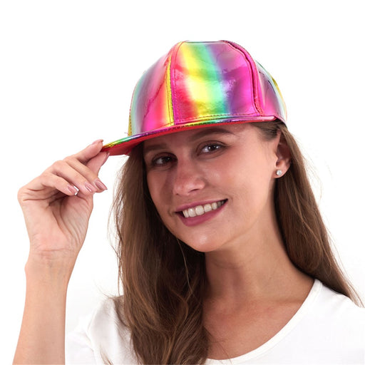 Metallic rainbow finish baseball cap