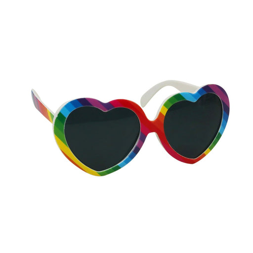 Heart shaped glasses with rainbow stripes