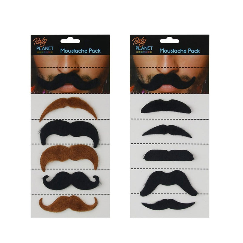 Pack of 2 assorted stick-on moustaches