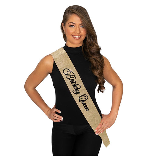 Birthday Queen sash gold text