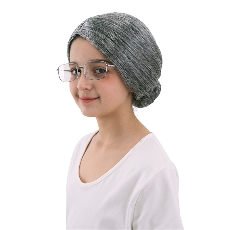 Little old lady wig and glasses costume accessory