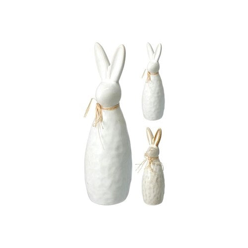 Large porcelain rabbit with raffia bow 23cm