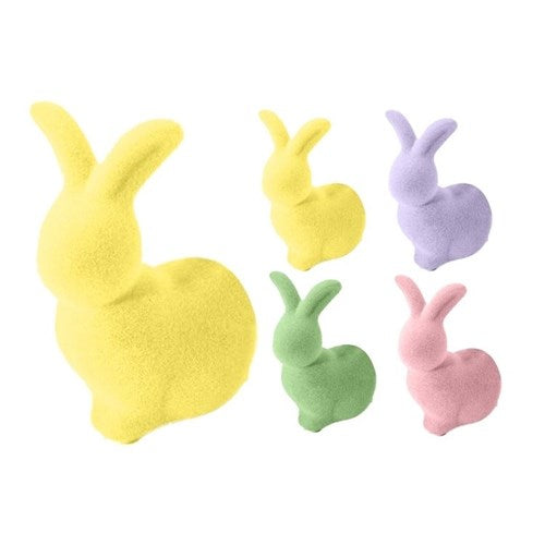 Flocked dolomite rabbit figurine 14cm