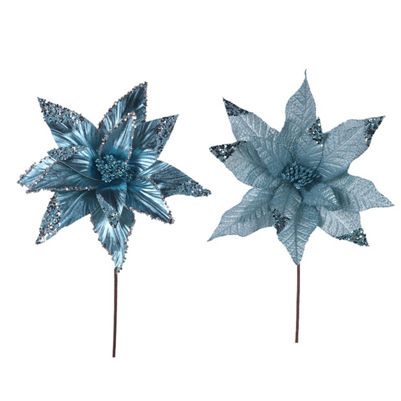 Ronis Pale Blue Poinsettia 30cm With 50cm Stem 2 Asstd