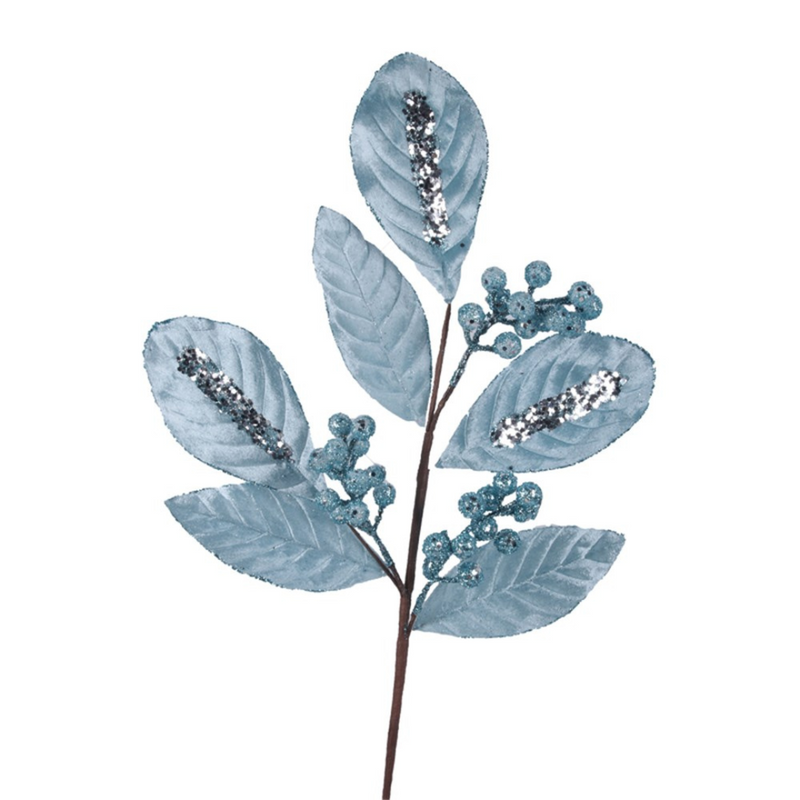 Ronis Pale Blue Velour Leaf Stem 62cm