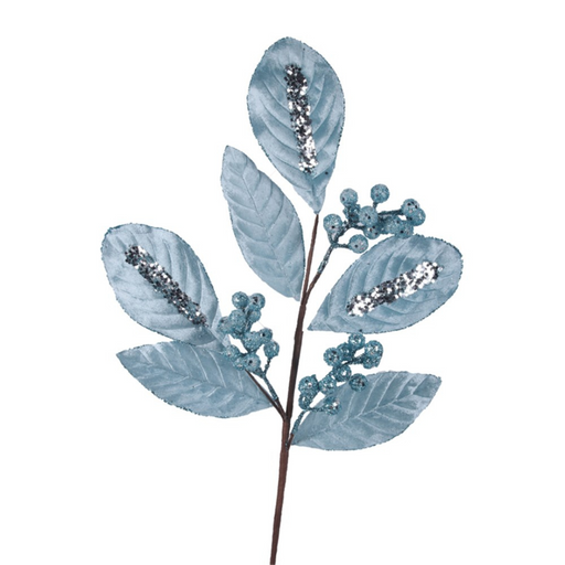 Ronis Pale Blue Velour Leaf Stem 62cm