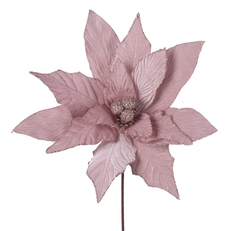 Ronis Pale Pink Velour Poinsettia 50cm With 50cm Stem