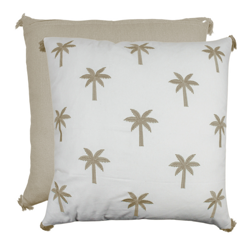 Ronis Palm Embroidery Cotton Cushion 50x50cm Taupe