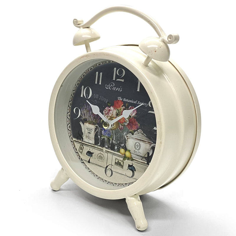 Ronis Paris Botany Faux Twin Bell Metal Vintage Desk Clock 16x6x20.5cm Off White