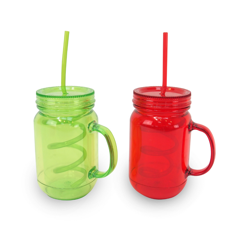 Ronis Party Jam Jar Spiral Straw 620ml 2 Asstd