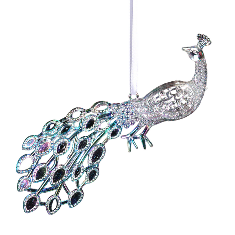 Peacock Tree Ornament Iridescent 19cm