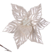 24cm pearl ivory poinsettia flower clip for elegant Christmas tree and wreath décor – thumbnail