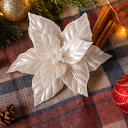 24cm pearl ivory poinsettia flower clip for elegant Christmas tree and wreath décor – thumbnail
