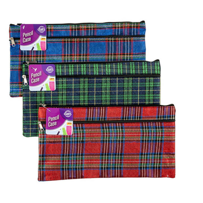 Ronis Pencil Case 2 Zip Tartan 320x170mm Assorted