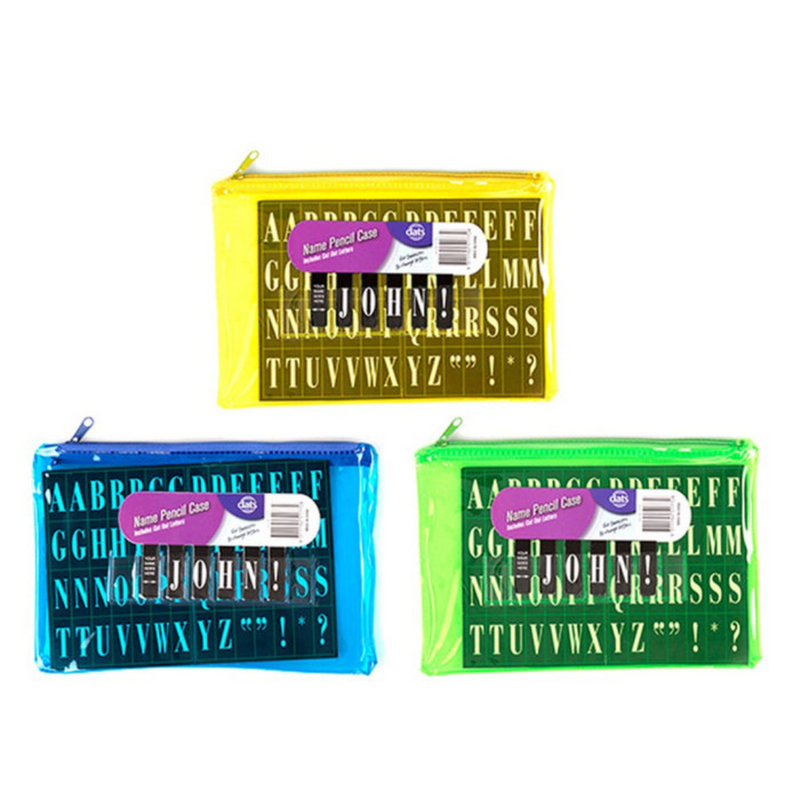 Name pencil case 1 zip PVC assorted fluro colours for school stationery storage