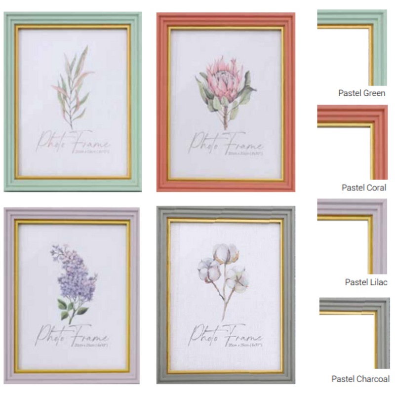 Piper pastel coloured photo frame sized for 10x15cm (4x6) photos, assorted soft pastel tones, perfect for desk, shelf or gallery wall