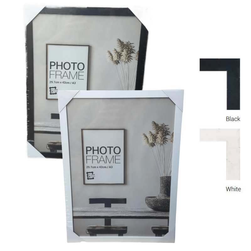 Raddison MDF A3 frame 29.7x42cm in assorted black and white mixed designs, modern poster frame for gallery wall décor.