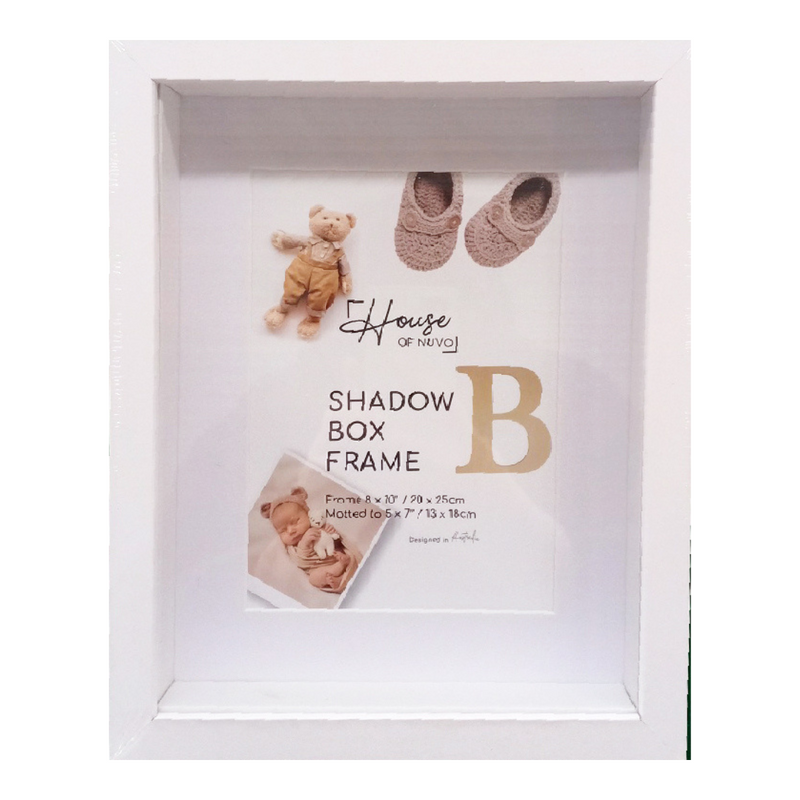 White photo frame shadow box 20x25cm deep display frame for photos and keepsakes, modern memory box style.