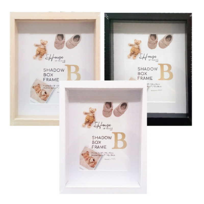 White photo frame shadow box 20x25cm deep display frame for photos and keepsakes, modern memory box style.