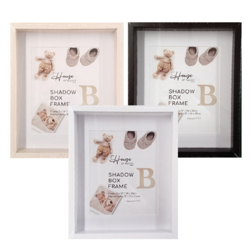 Black photo frame shadow box 28x35cm deep display frame for photos and keepsakes, modern memory box style.
