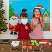 Photo Props Kit with Backdrop 10pk Assorted – Fun festive holiday photo props and backdrop set