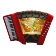 Vintage-style piano accordion decor with realistic detailing and black-and-white piano keys