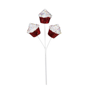 51cm Christmas pick with three red cupcakes on a green stem, candy-themed holiday decoration