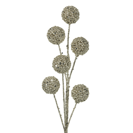 Ronis Pick with 6 Champagne Glitter Balls 3cm & 45cm Stem Champagne