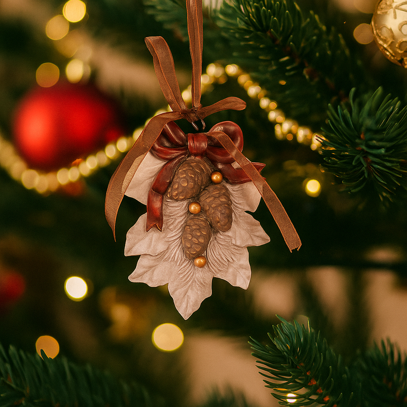 Realistic pinecone-shaped polyresin Christmas tree ornament, 6.5x2x9cm.