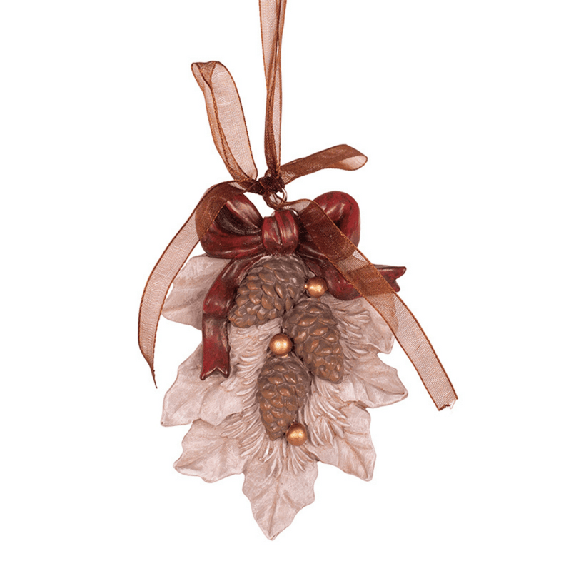 Realistic pinecone-shaped polyresin Christmas tree ornament, 6.5x2x9cm.