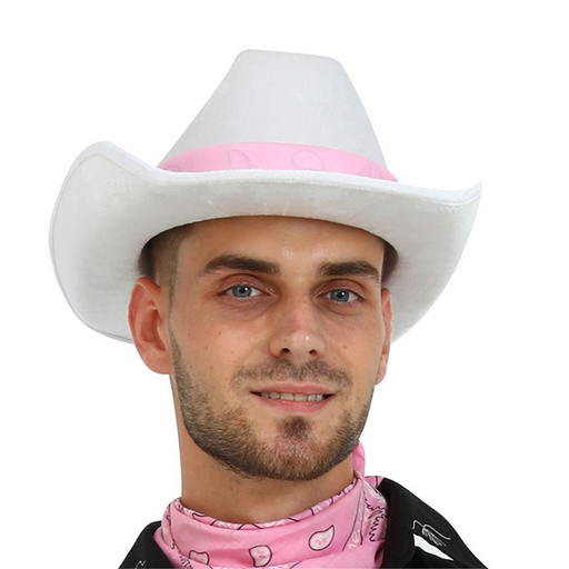 Ronis Pink Bandana On White Cowgirl Hat