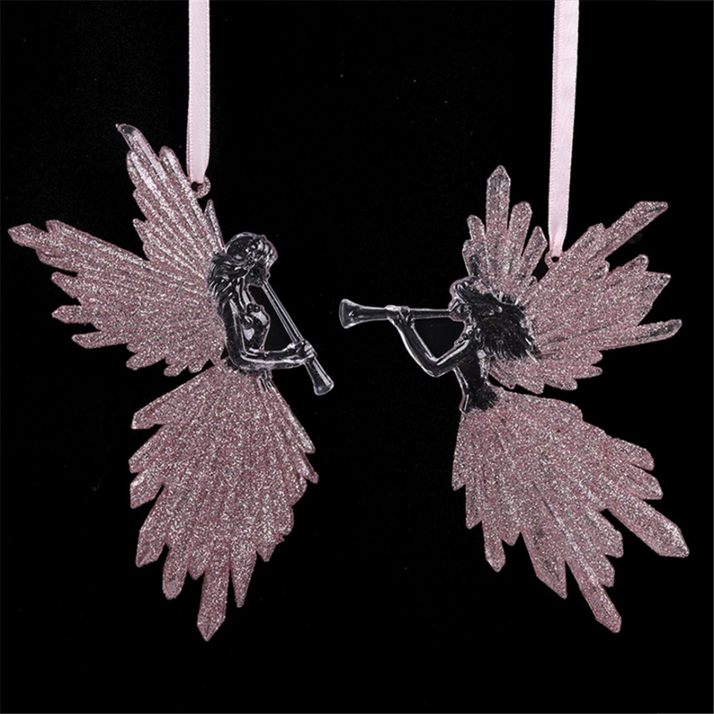 Ronis Pink Glitter Angel Tree Ornament 2 Asstd