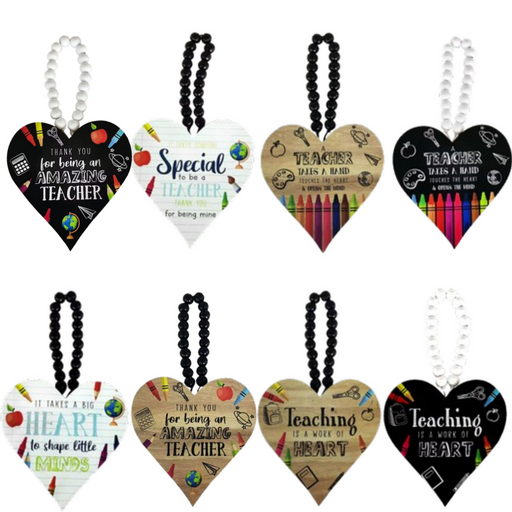 Ronis Plaque Mini Teacher Heart Shape Beaded Designs 10x10cm Assorted