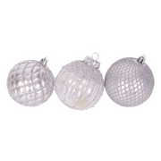 Silver Plastic Pet Bauble 8cm with white glitter details, shatterproof Christmas decoration – thumbnail