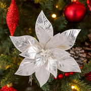 Platinum Poinsettia with Clip 30cm decorative Christmas flower ornament