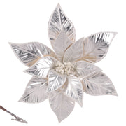 Platinum Poinsettia with Clip 30cm decorative Christmas flower ornament