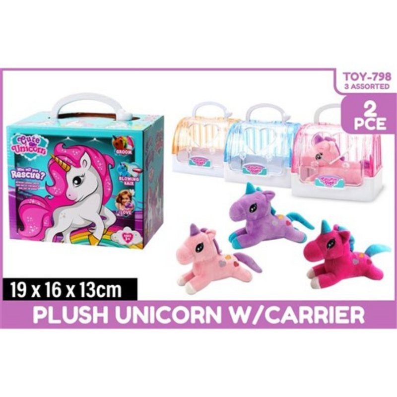Ronis Plush Unicorn and Carrier 3 Asstd