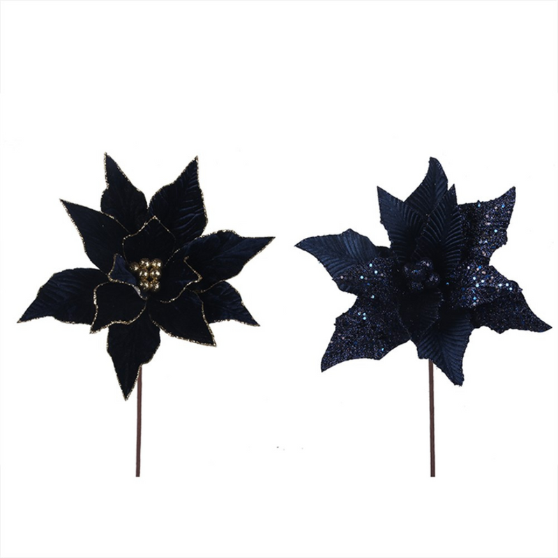Ronis Poinsettia 29-31cm With Clip Royal Blue 2 Asstd X350249