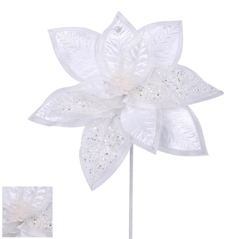 Ronis Poinsettia 30cm With 30cm Stem White