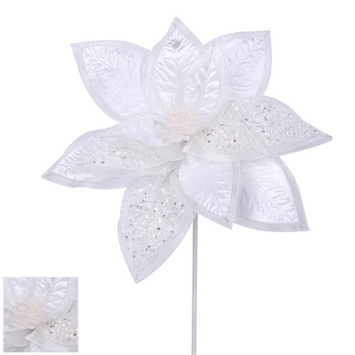 Ronis Poinsettia 30cm With 30cm Stem White