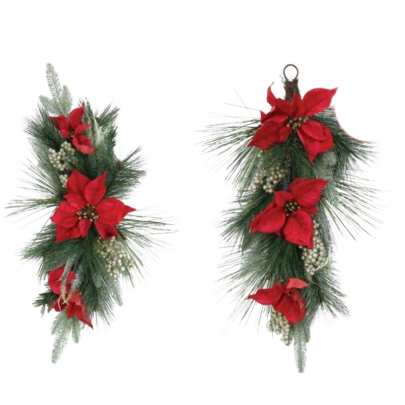 Ronis Poinsettia Swag Glitter Berries 70cm 2 Asstd
