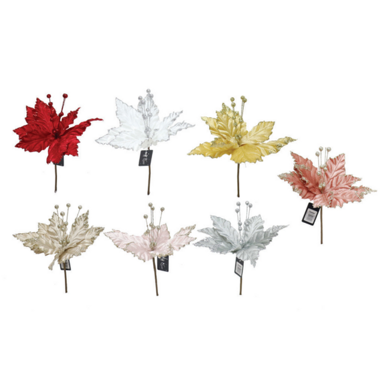 Ronis Poinsettia Velvet Glitter 22cm 7 Asstd