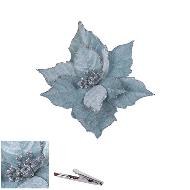 Ronis Poinsettia With Clip Pale Blue 20cm