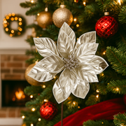 Elegant artificial poinsettia in champagne with long stem for tree or vase display – thumbnail